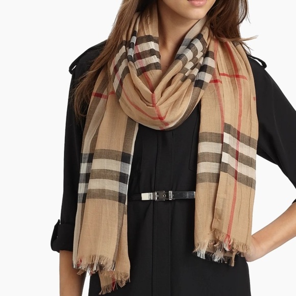 Burberry Accessories - Burberry Original Tan red and Black silk scarf